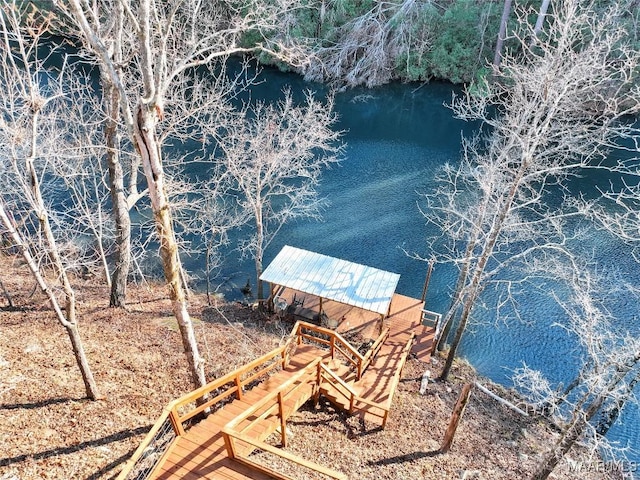 dock area featuring a water view