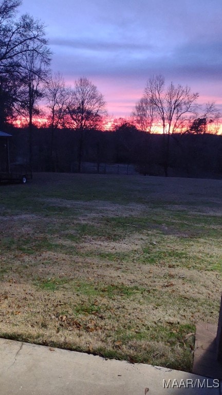 view of yard at dusk