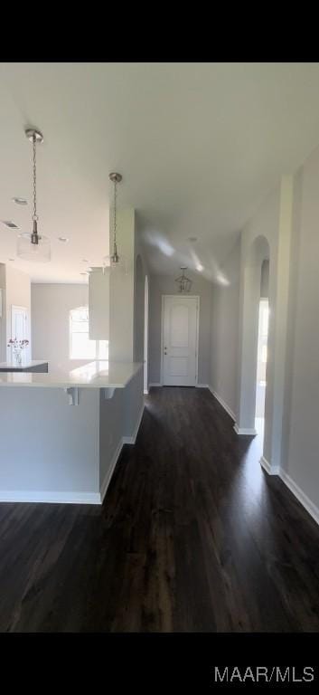 corridor with dark hardwood / wood-style flooring