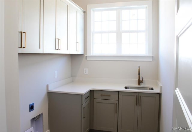 kitchen with gray cabinets and sink