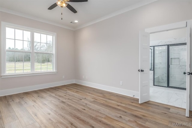 8325 Young Xing, Montgomery, AL 36116 - empty room with ornamental molding, a ceiling fan, light wood-style flooring, and recessed lighting