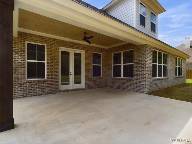 view of patio featuring ceiling fan and french doors