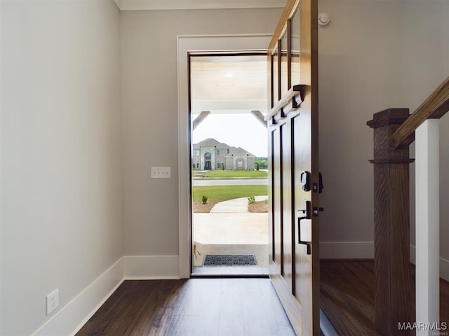 foyer entrance with dark hardwood / wood-style flooring