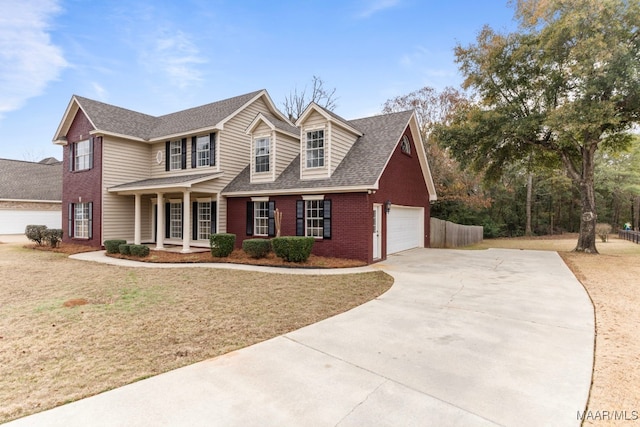 view of front of property featuring a porch and a garage