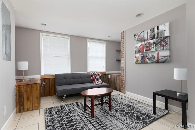 living room with light tile patterned floors