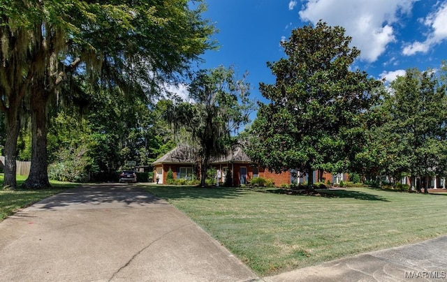 view of front of property featuring a front lawn