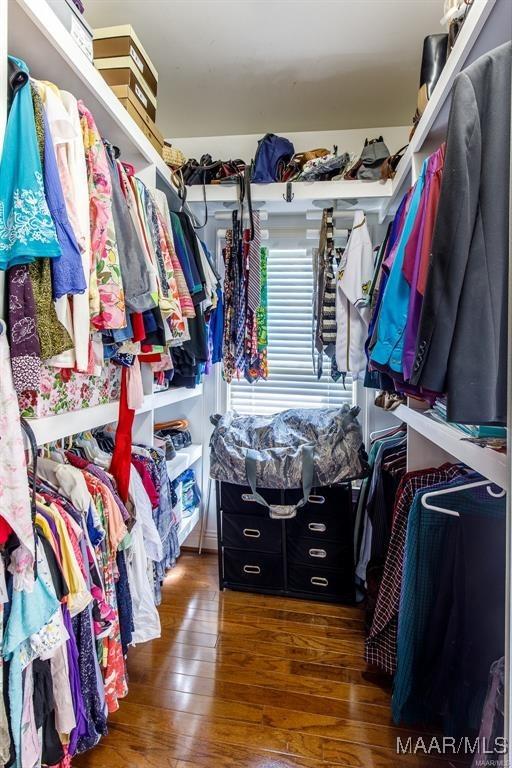 spacious closet with dark hardwood / wood-style floors