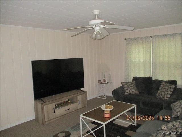 living room with ceiling fan