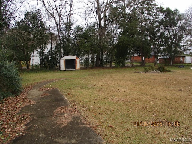 view of yard featuring a shed