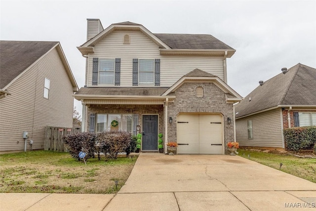 view of front facade with a front lawn and a garage