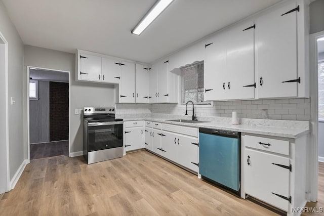 kitchen with tasteful backsplash, white cabinetry, sink, and appliances with stainless steel finishes