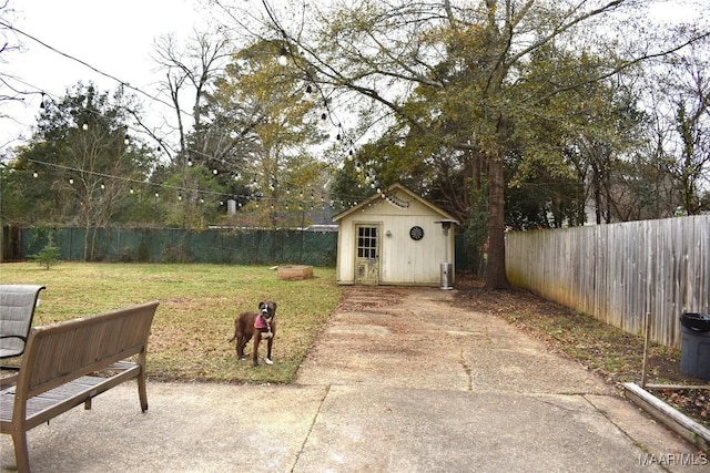 view of yard featuring a shed