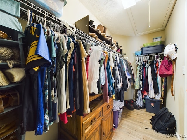 spacious closet with light hardwood / wood-style floors