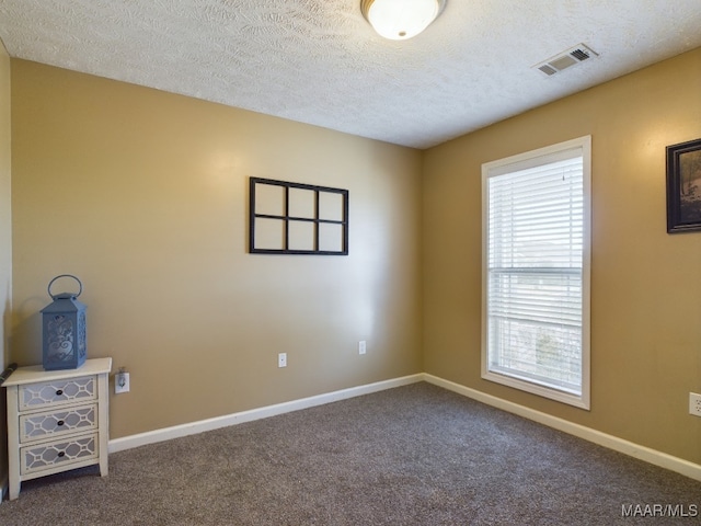 unfurnished room featuring carpet flooring and a textured ceiling