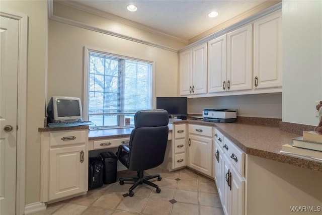 tiled office with a wealth of natural light and ornamental molding