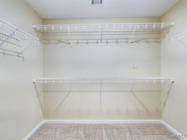 walk in closet with carpet