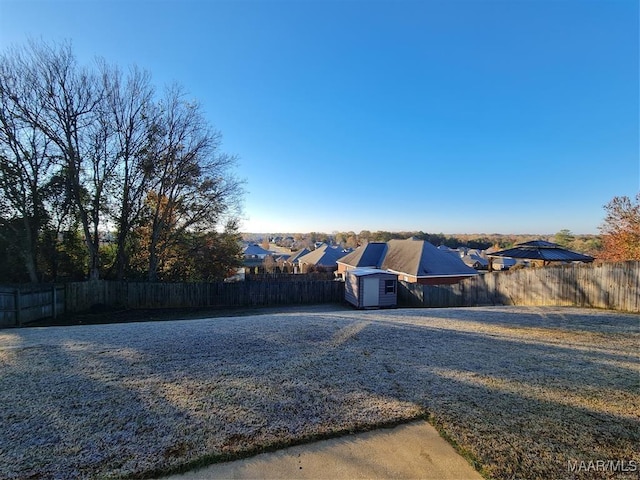 view of yard featuring a shed