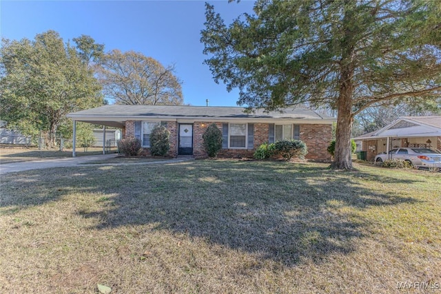 ranch-style house featuring a carport and a front lawn