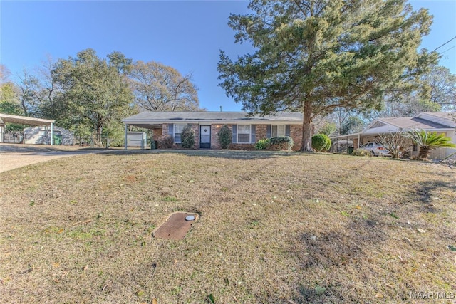 single story home with a carport and a front yard