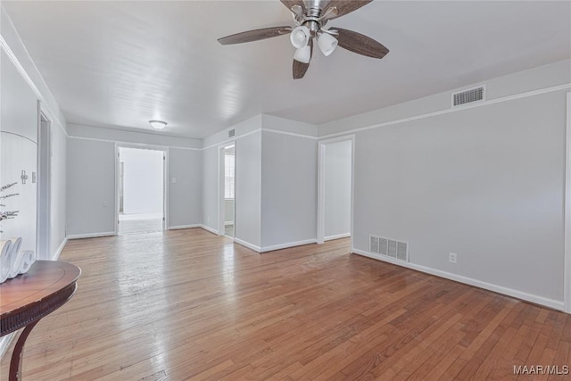 unfurnished living room with ceiling fan and light hardwood / wood-style floors