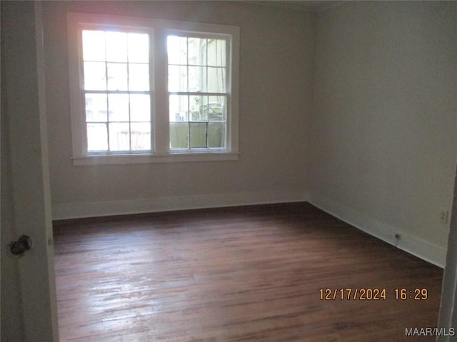 spare room with a wealth of natural light and dark hardwood / wood-style floors