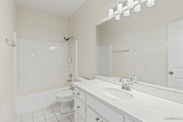 full bathroom with tile patterned flooring, vanity, toilet, and tub / shower combination