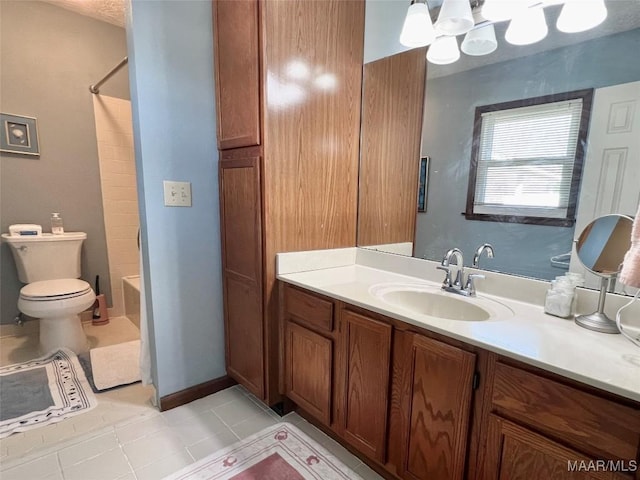 full bathroom with tile patterned floors, vanity, toilet, and shower / washtub combination