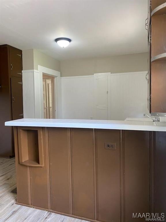 kitchen with light hardwood / wood-style flooring and sink