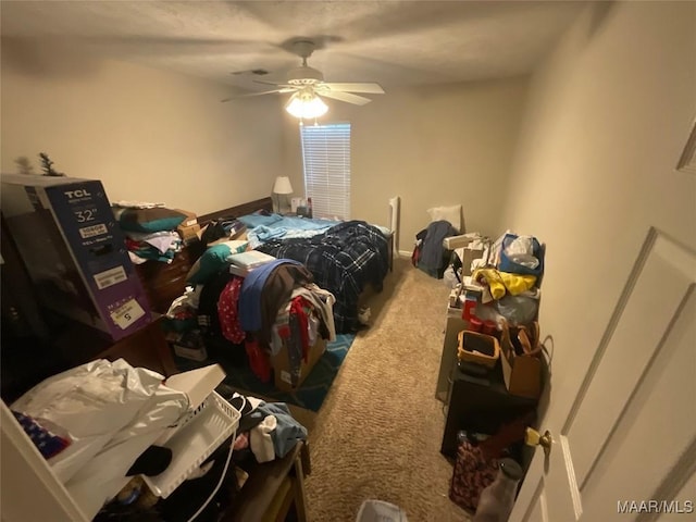 bedroom featuring carpet flooring and ceiling fan