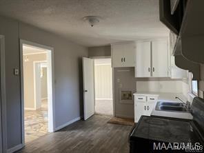 kitchen featuring white cabinetry, dark hardwood / wood-style flooring, and sink