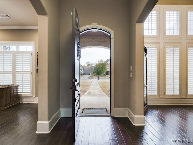 foyer entrance featuring dark hardwood / wood-style floors