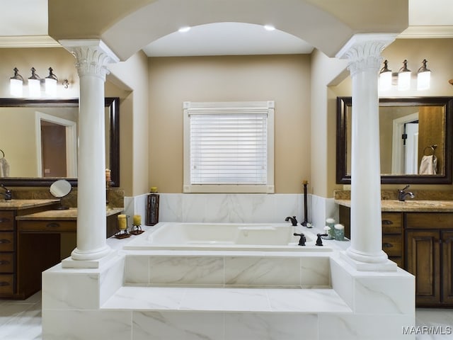 8513 Rockbridge Cir, Montgomery, AL 36116 - full bathroom featuring decorative columns, vanity, and a garden tub