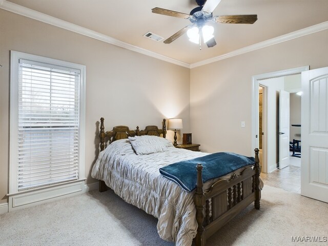 8513 Rockbridge Cir, Montgomery, AL 36116 - bedroom featuring ornamental molding, light colored carpet, baseboards, and a ceiling fan