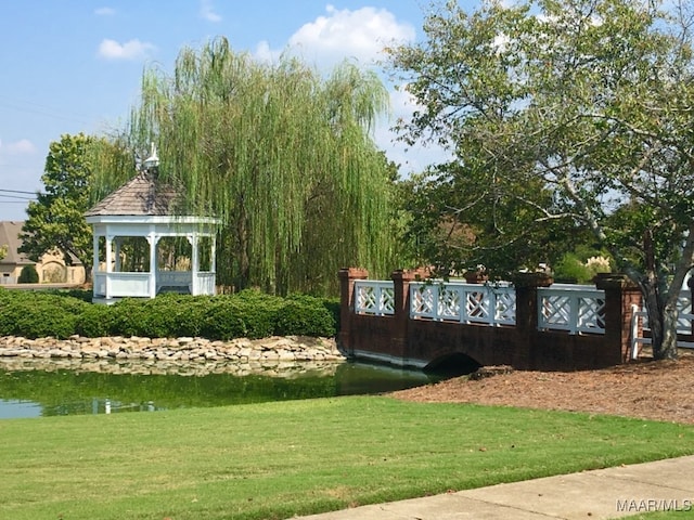 8513 Rockbridge Cir, Montgomery, AL 36116 - view of community with a gazebo, a lawn, and a water view