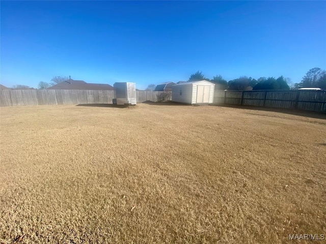 view of yard with a storage unit