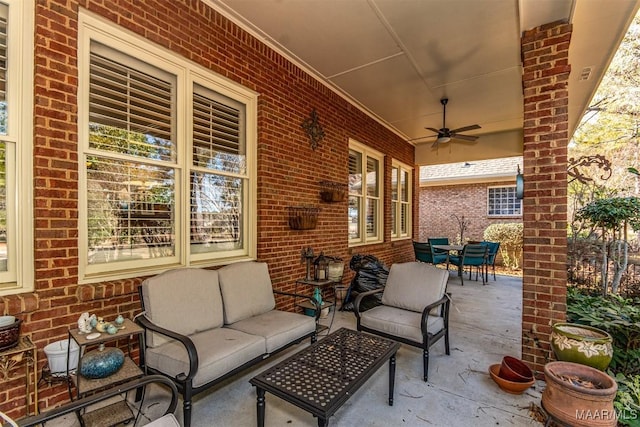 view of patio featuring ceiling fan and outdoor lounge area