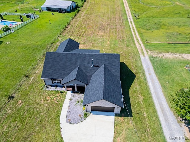 aerial view featuring a rural view