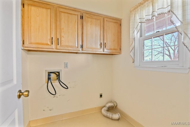 laundry room with cabinets, hookup for a washing machine, and electric dryer hookup