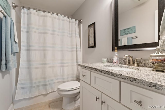 bathroom featuring toilet, vanity, and tile patterned floors