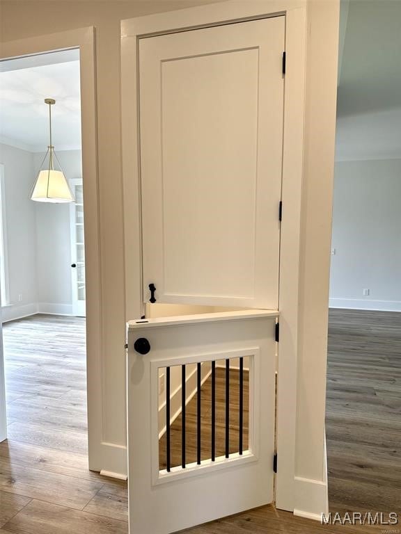 room details featuring baseboards and wood finished floors