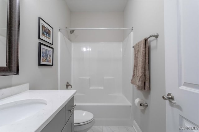 full bathroom with toilet, shower / tub combination, and vanity