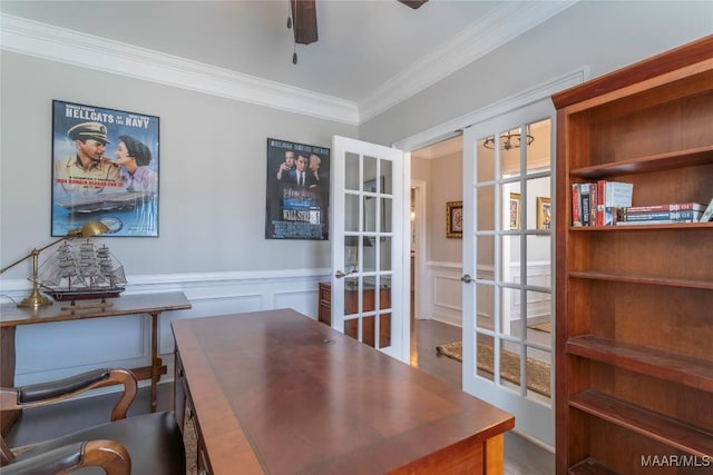 office featuring crown molding and french doors