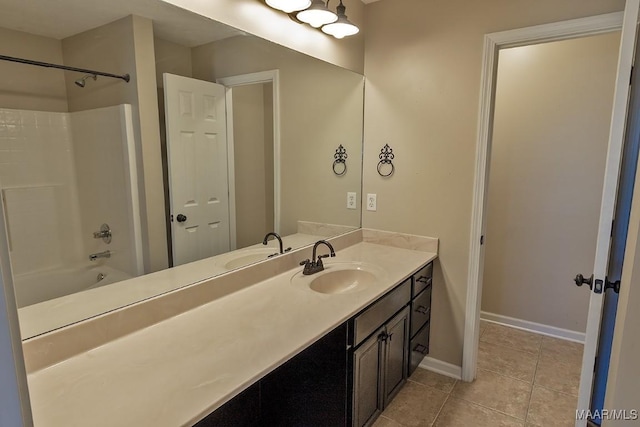 bathroom featuring shower / bath combination, vanity, and tile patterned floors