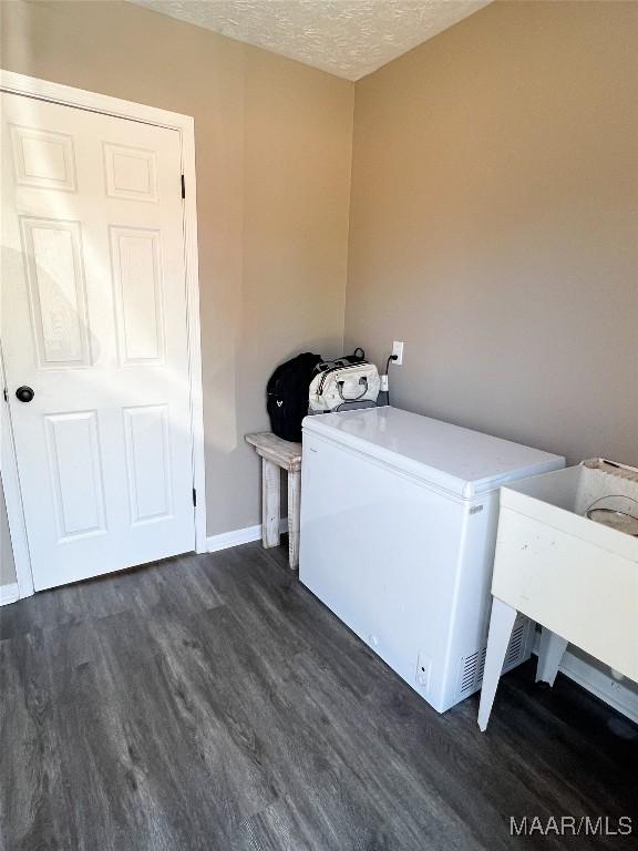 washroom featuring sink, a textured ceiling, and dark hardwood / wood-style floors