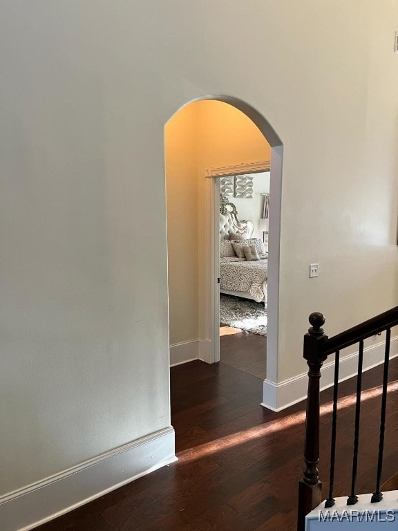 hallway featuring dark wood-type flooring