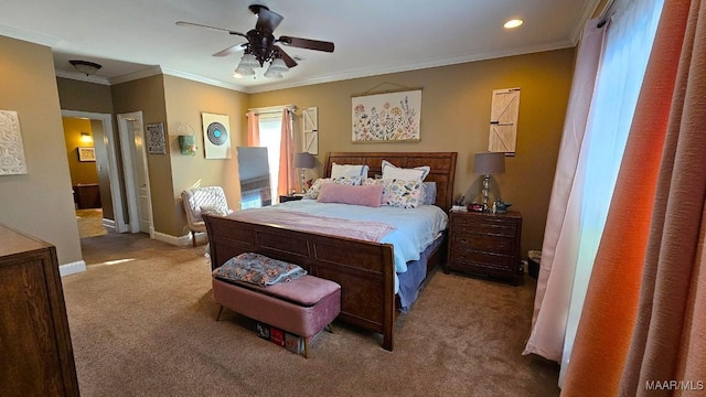 137 Scott Ln, Prattville, AL 36066 - carpeted bedroom with crown molding, ceiling fan, and recessed lighting