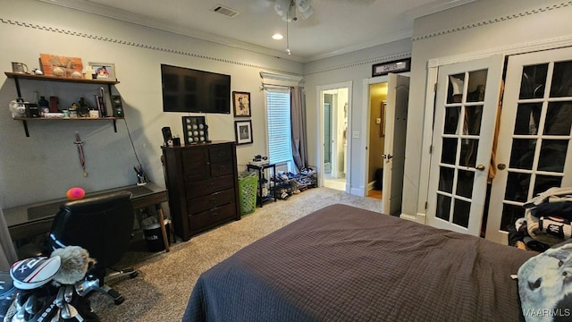 137 Scott Ln, Prattville, AL 36066 - carpeted bedroom with ornamental molding, french doors, and recessed lighting