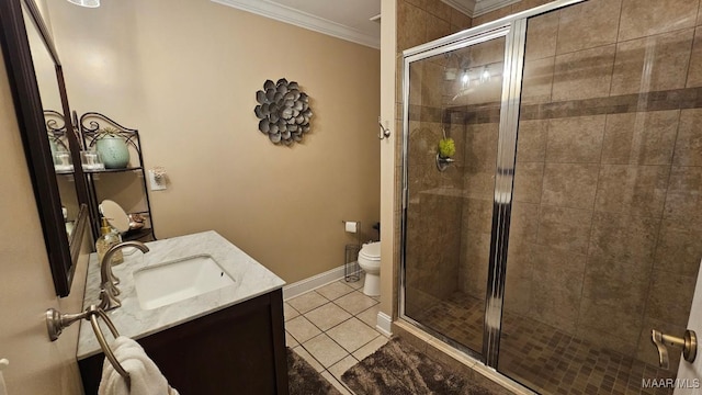 137 Scott Ln, Prattville, AL 36066 - bathroom featuring ornamental molding, tile patterned floors, vanity, and a stall shower