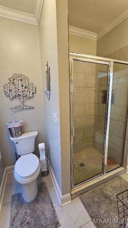 137 Scott Ln, Prattville, AL 36066 - bathroom featuring crown molding and a shower stall