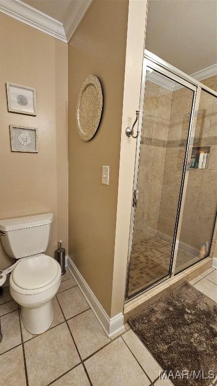 137 Scott Ln, Prattville, AL 36066 - full bath featuring crown molding, a shower stall, and tile patterned flooring